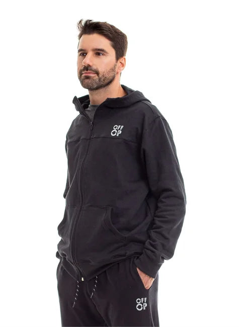 CASACO MOLETOM COM CAPUZ E ZIPPER PRETO