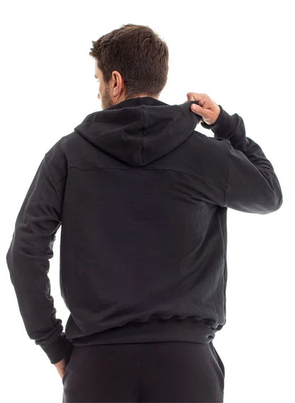 CASACO MOLETOM COM CAPUZ E ZIPPER PRETO